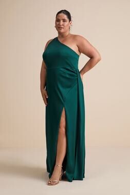NWT Lulus Signature Elegance Emerald Satin One-Shoulder Maxi Dress Wedding Sz 1X